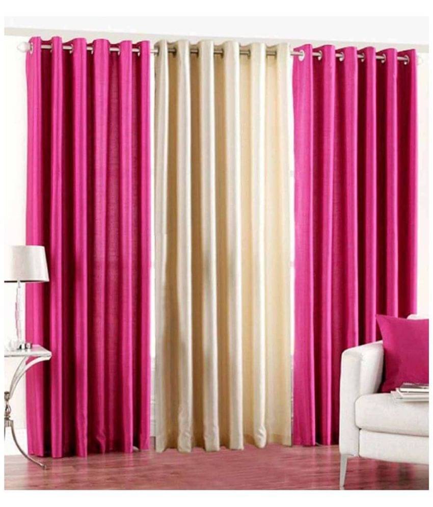     			Tanishka Fabs Solid Semi-Transparent Eyelet Curtain 7 ft ( Pack of 3 ) - Multi Color