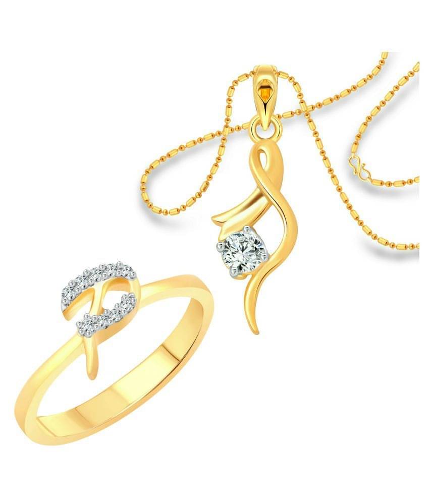     			Vighnaharta "P" Letter Ring with Solitaire Pendant (1185FRG-1214PG) CZ Gold and Rhodium Plated Alloy Combo set for Women and Girls