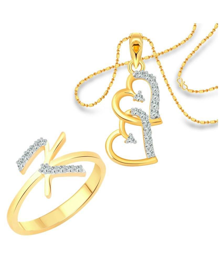 Vighnaharta "K" Letter Ring with Heart Pendant (1183FRG-1216PG) CZ Gold and Rhodium Plated Alloy Combo set for Women and Girls Vighnaharta "K" Letter Ring with Heart Pendant (1183FRG-1216PG) CZ Gold and Rhodium Plated Alloy Combo set for Women and Girls