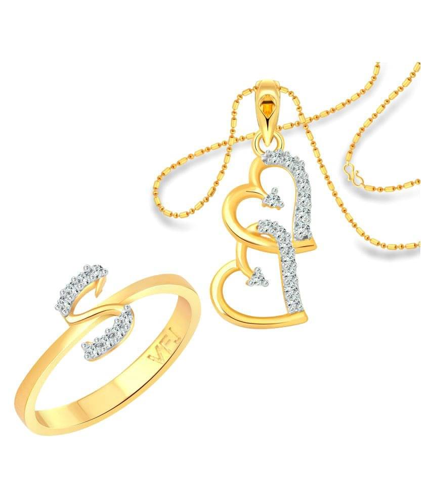 Vighnaharta "S" Letter Ring with Heart Pendant (1191FRG-1216PG) CZ Gold and Rhodium Plated Alloy Combo set for Women and Girls- VFJ1159RPG8     			Vighnaharta "S" Letter Ring with Heart Pendant (1191FRG-1216PG) CZ Gold and Rhodium Plated Alloy Combo set for Women and Girls- VFJ1159RPG8