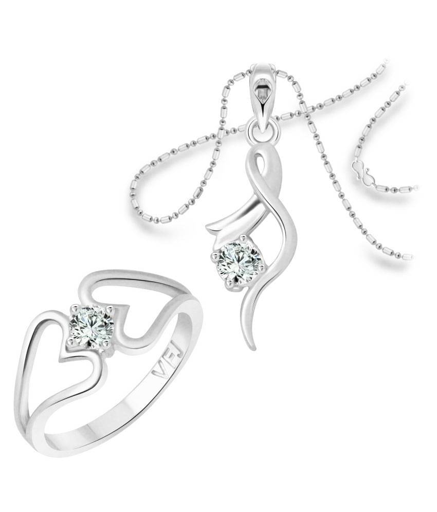     			Vighnaharta Secret Love Ring with Pendant (1224FRR-1214PR) CZ Rhodium Plated Alloy Combo set for Women and Girls- VFJ1146RPR16