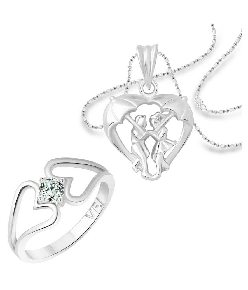 Vighnaharta Mansoon Heart Ring with Pendant (1224FRR-1218PR) CZ Rhodium Plated Alloy Combo set for Women and Girls- VFJ1149RPR16 Vighnaharta Mansoon Heart Ring with Pendant (1224FRR-1218PR) CZ Rhodium Plated Alloy Combo set for Women and Girls- VFJ1149RPR16