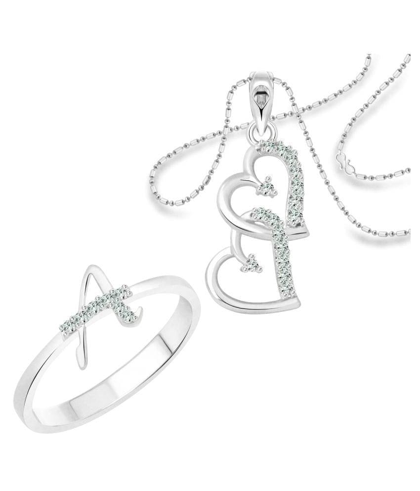 Vighnaharta "A" Alphabet Ring with Heart Pendant (1178FRR-1216PR) CZ Rhodium Plated Alloy Combo set for Women and Girls- VFJ1150RPR14 Vighnaharta "A" Alphabet Ring with Heart Pendant (1178FRR-1216PR) CZ Rhodium Plated Alloy Combo set for Women and Girls- VFJ1150RPR14