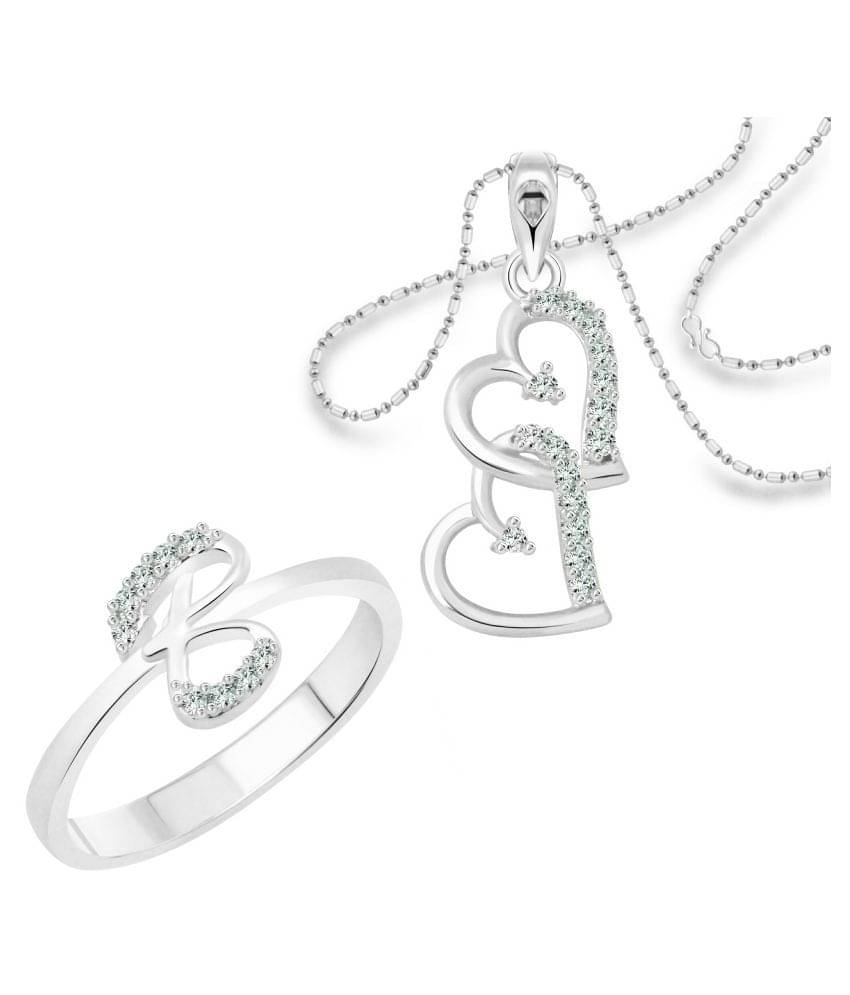 Vighnaharta "B" Alphabet Ring with Heart Pendant (1179FRR-1216PR) CZ Rhodium Plated Alloy Combo set for Women and Girls- VFJ1151RPR12 Vighnaharta "B" Alphabet Ring with Heart Pendant (1179FRR-1216PR) CZ Rhodium Plated Alloy Combo set for Women and Girls- VFJ1151RPR12