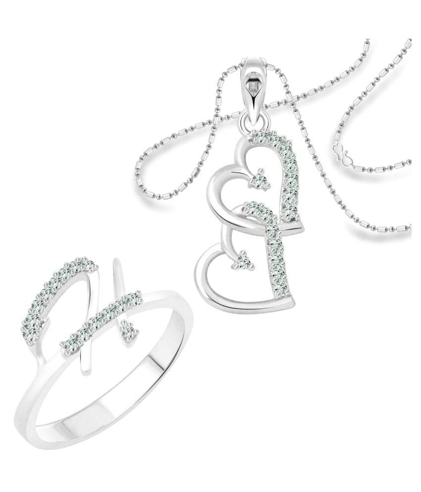     			Vighnaharta "H" Alphabet Ring with Heart Pendant (1182FRR-1216PR) CZ Rhodium Plated Alloy Combo set for Women and Girls- VFJ1153RPR8