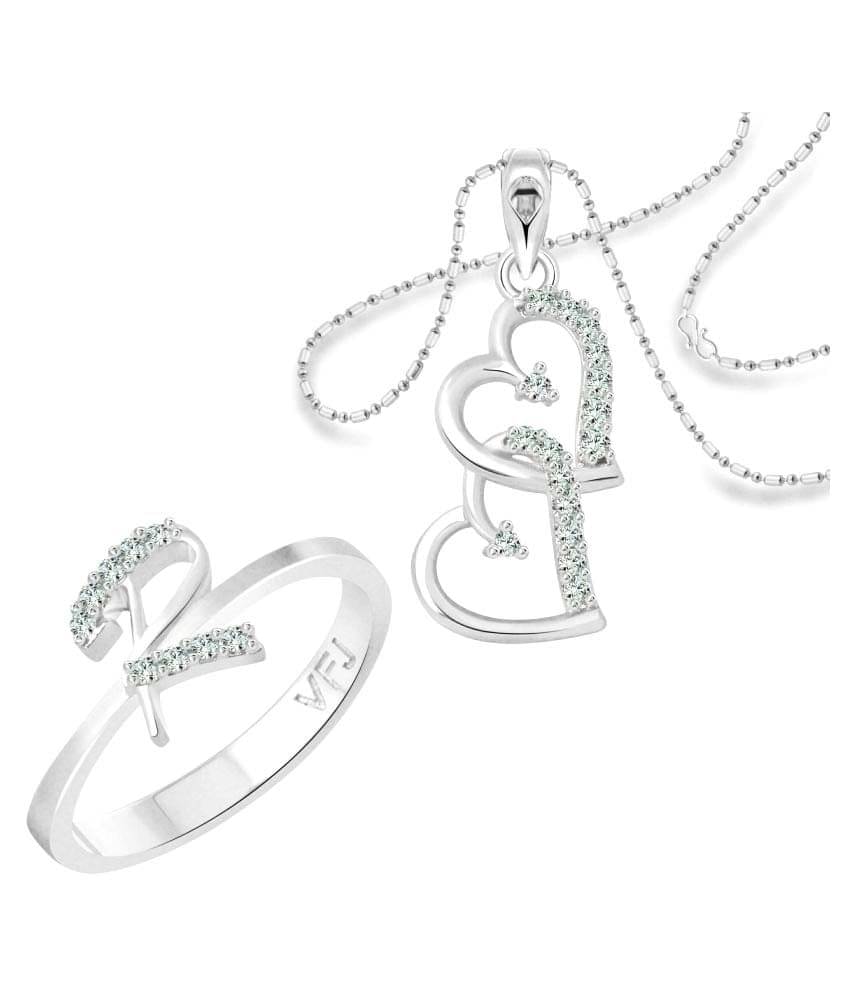 Vighnaharta "R" Alphabet Ring with Heart Pendant (1190FRR-1216PR) CZ Rhodium Plated Alloy Combo set for Women and Girls- VFJ1158RPR10 Vighnaharta "R" Alphabet Ring with Heart Pendant (1190FRR-1216PR) CZ Rhodium Plated Alloy Combo set for Women and Girls- VFJ1158RPR10