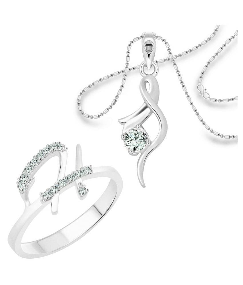 Vighnaharta "H" Alphabet Ring with Solitaire Pendant (1182FRR-1214PR) CZ Gold and Rhodium Plated Alloy Combo set for Women and Girls- VFJ1163RPR16 Vighnaharta "H" Alphabet Ring with Solitaire Pendant (1182FRR-1214PR) CZ Gold and Rhodium Plated Alloy Combo set for Women and Girls- VFJ1163RPR16