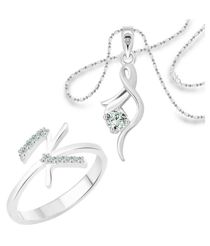     			Vighnaharta "K" Alphabet Ring with Solitaire Pendant (1183FRR-1214PR) CZ Gold and Rhodium Plated Alloy Combo set for Women and Girls- VFJ1164RPR10