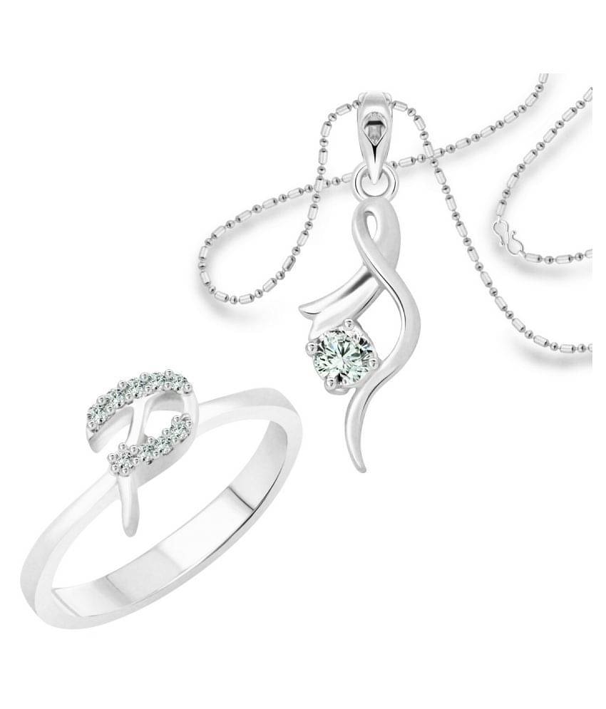     			Vighnaharta "P" Alphabet Ring with Solitaire Pendant (1185FRR-1214PR) CZ Gold and Rhodium Plated Alloy Combo set for Women and Girls