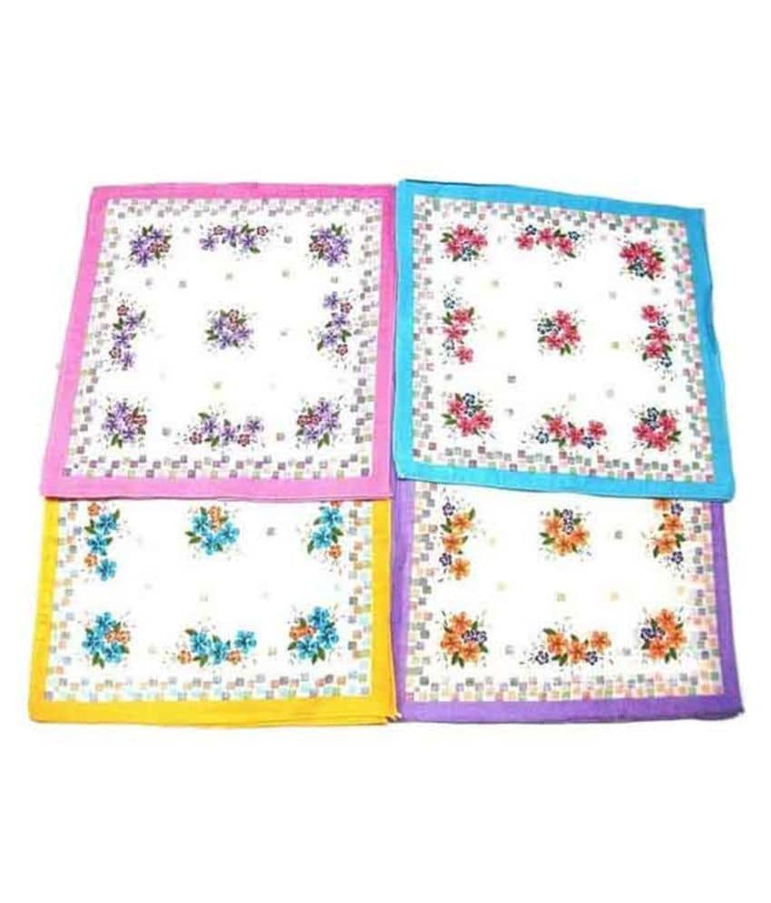 Tahiro Multicolour Print Cotton Handkerchiefs - Pack Of 4 - Jewellery Sets | Buy online on ZillyBuy