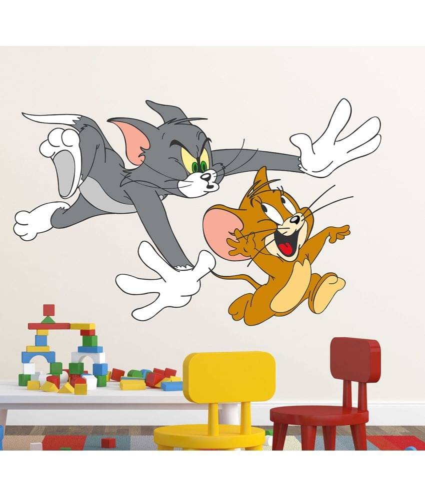 WallStick Playful Tom And Jerry Vinyl Multicolour Wall Sticker - Pack of 1 WallStick Playful Tom And Jerry Vinyl Multicolour Wall Sticker - Pack of 1