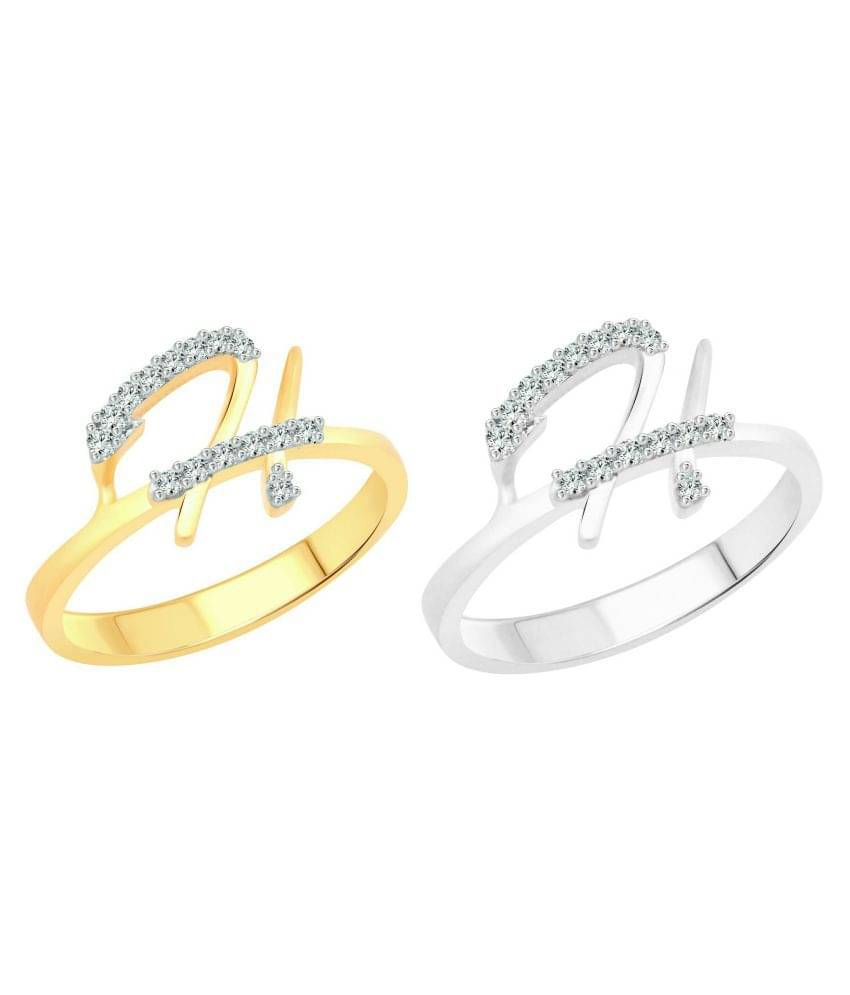     			Vighnaharta Happy ''H'' Letter Selfie (CZ) Gold and Rhodium Plated Alloy Combo Ring Set for Women and Girls- [VFJ1182FRSLF10]
