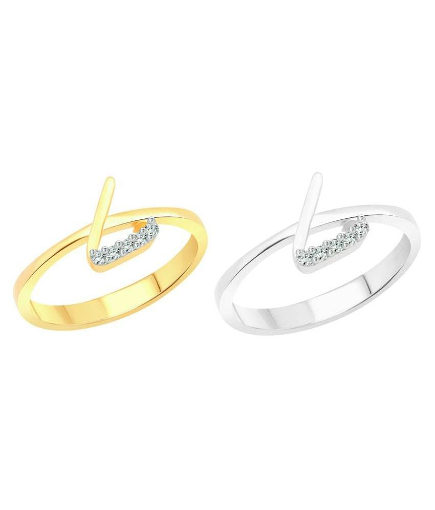     			Vighnaharta Love ''L'' Letter Selfie (CZ) Gold and Rhodium Plated Alloy Combo Ring Set for Women and Girls- [VFJ1184FRSLF10]