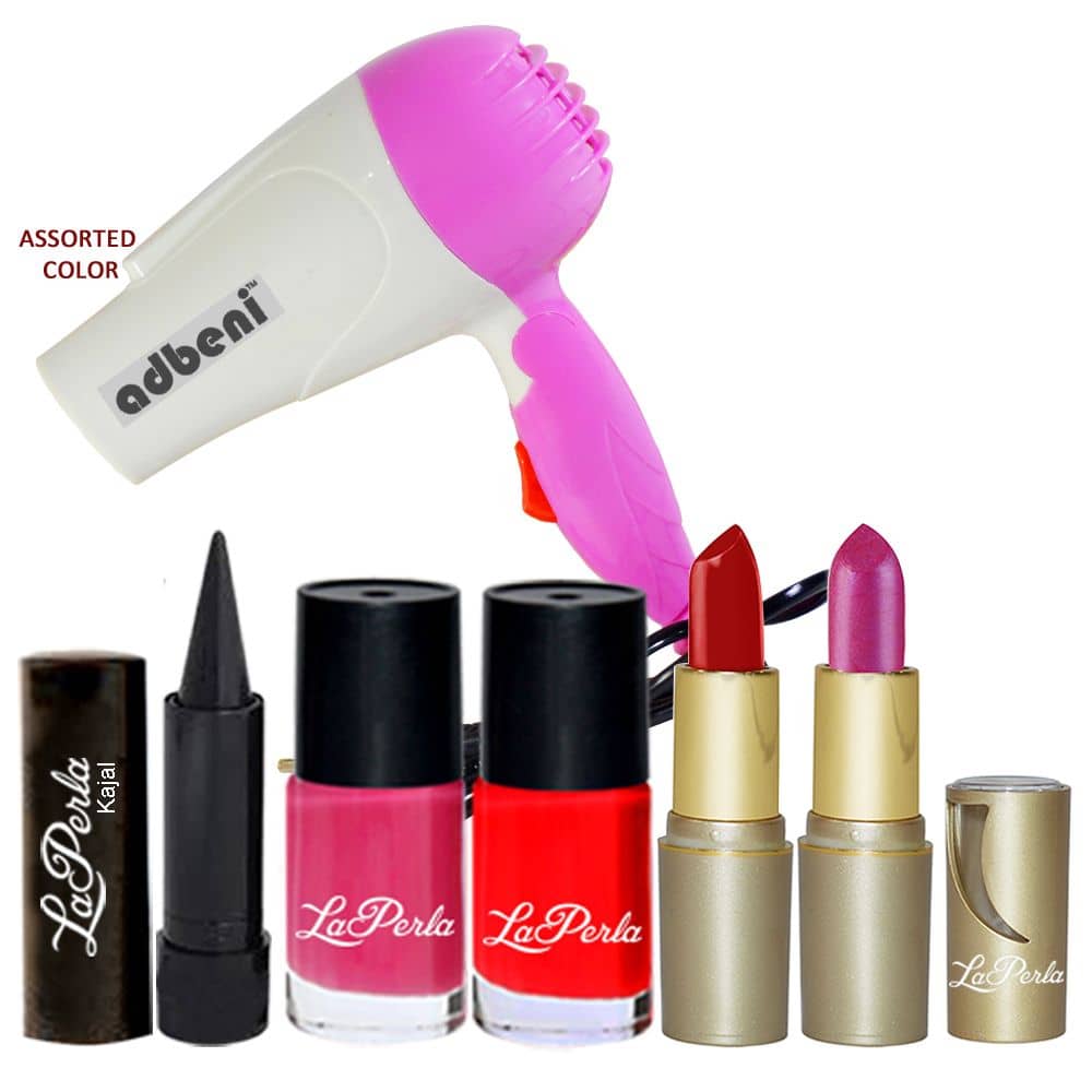 Adbeni Hair Dryer With Nail Paint Lipstick and Kajal Makeup Kit