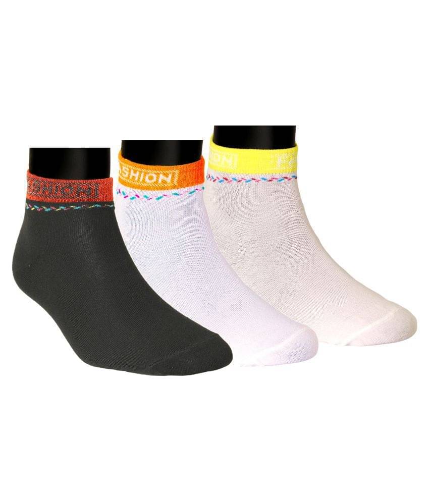     			Neska Moda Premium Women's 3 Pairs Cotton Ankle Length Socks -Black,Orange-S760