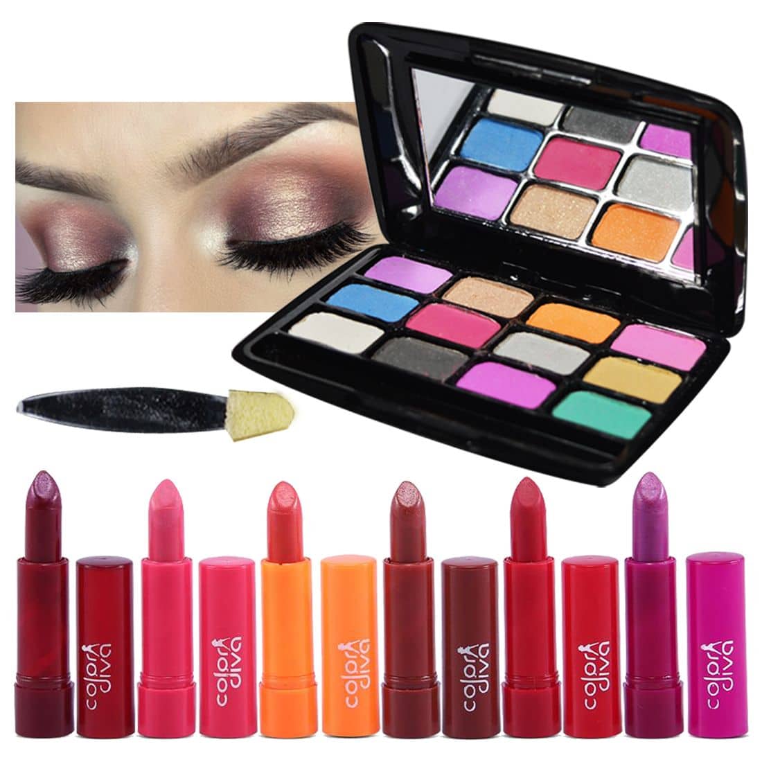 Color Diva 6PCs Lipstick With Eyeshadow, GC554 Makeup Kit no.s Pack of 7
