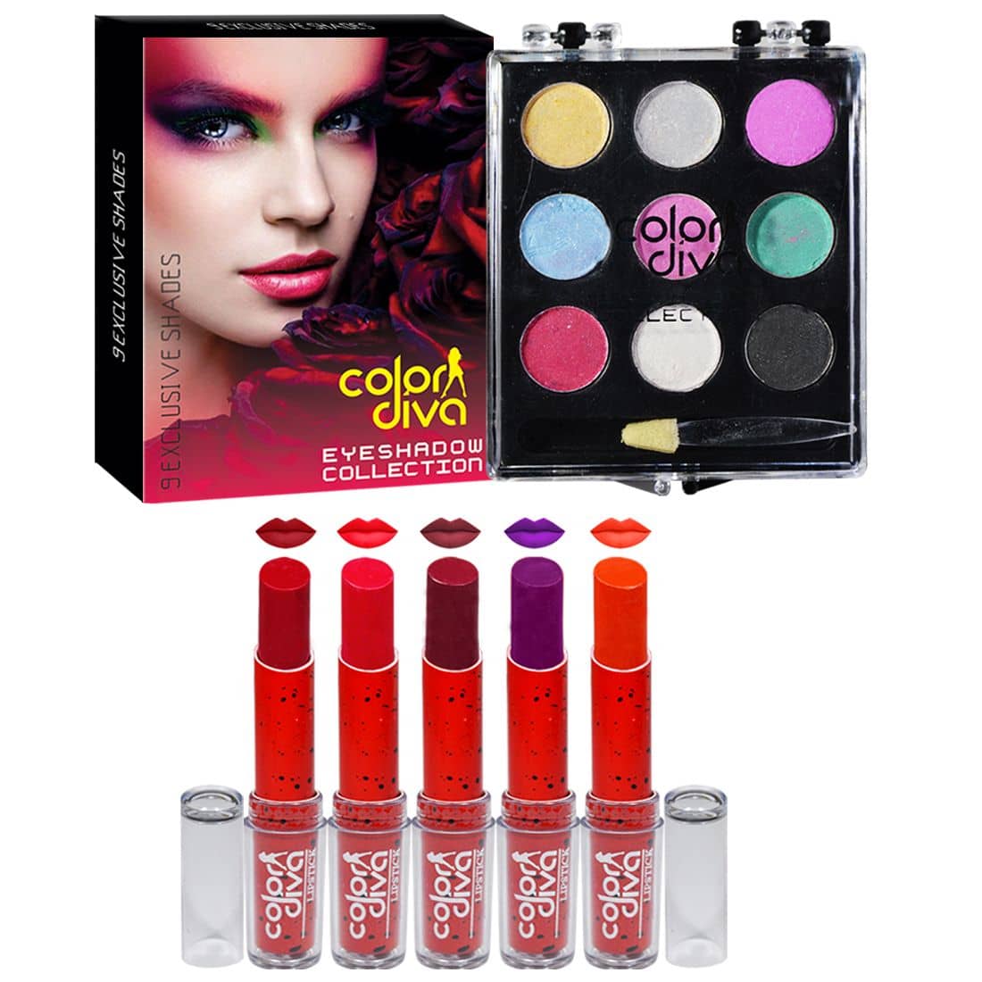 Color Diva Face Makeup Pallate Eyeshadow & Lipstick, GC541 Makeup Kit no.s Pack of 6