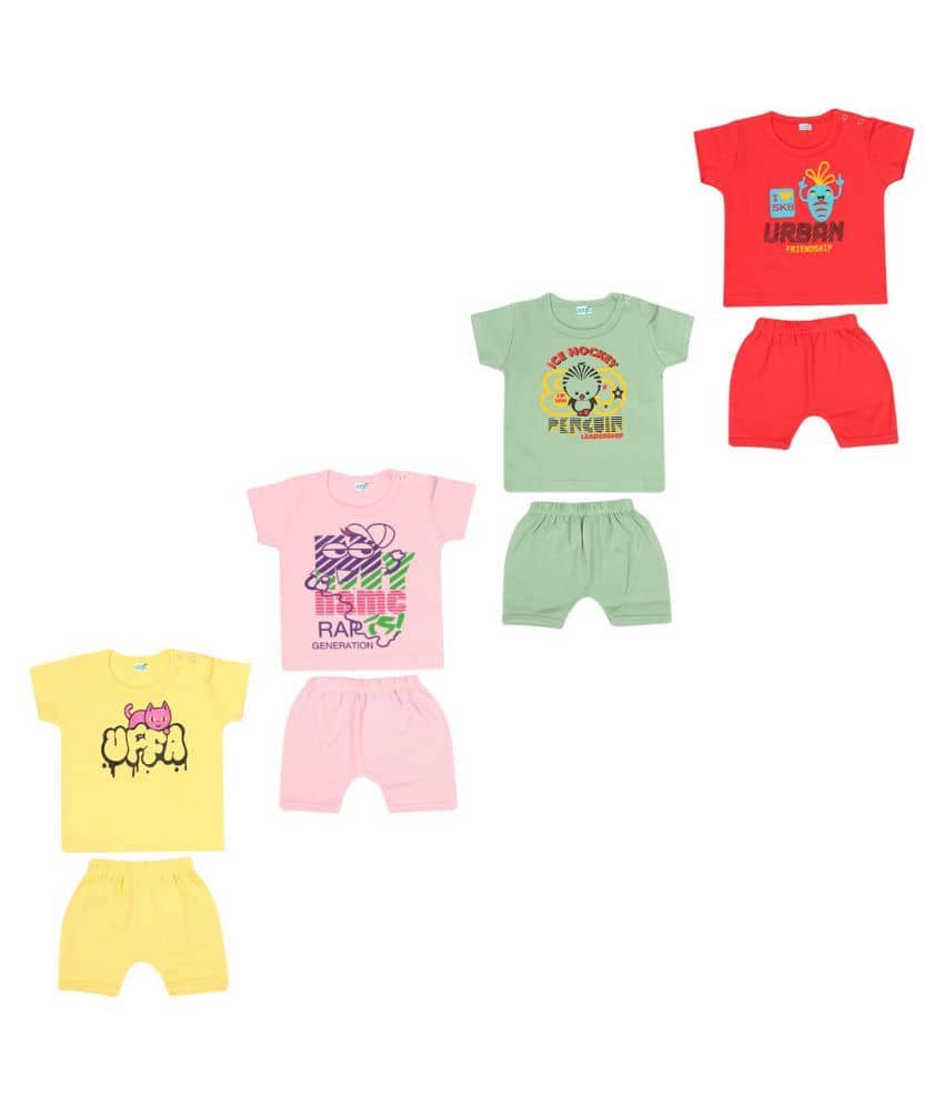Dongli Pack of 4 Unisex for Baby 100% Cotton T Shirts & Shorts ( Multi )