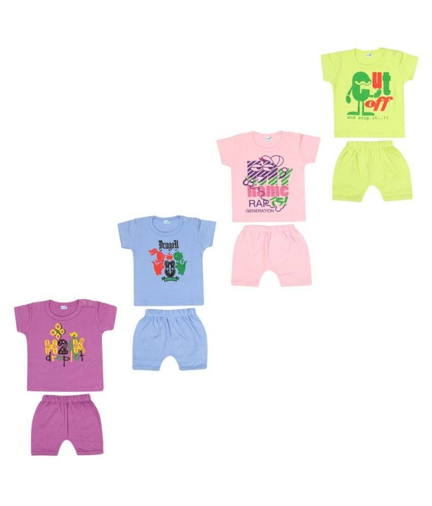 Dongli Pack of 4 Unisex for Baby 100% Cotton T Shirts & Shorts ( Multi ) Dongli Pack of 4 Unisex for Baby 100% Cotton T Shirts & Shorts ( Multi )