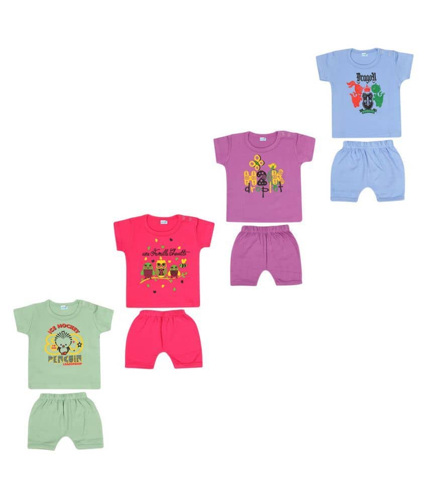 Dongli Pack of 4 Unisex for Baby 100% Cotton T Shirts & Shorts ( Multi )