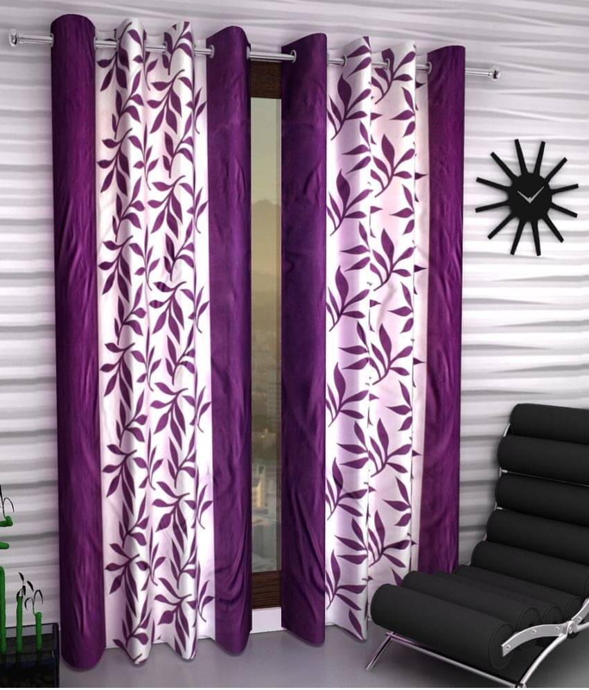 Tanishka Fabs Floral Semi-Transparent Eyelet Curtain 5 ft ( Pack of 2 ) - Purple Tanishka Fabs Floral Semi-Transparent Eyelet Curtain 5 ft ( Pack of 2 ) - Purple