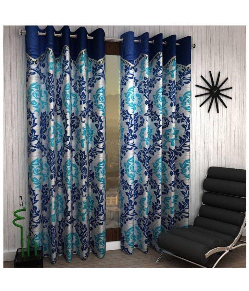 Tanishka Fabs Floral Semi-Transparent Eyelet Door Curtain 7 ft Pack of 2 -Blue Tanishka Fabs Floral Semi-Transparent Eyelet Door Curtain 7 ft Pack of 2 -Blue