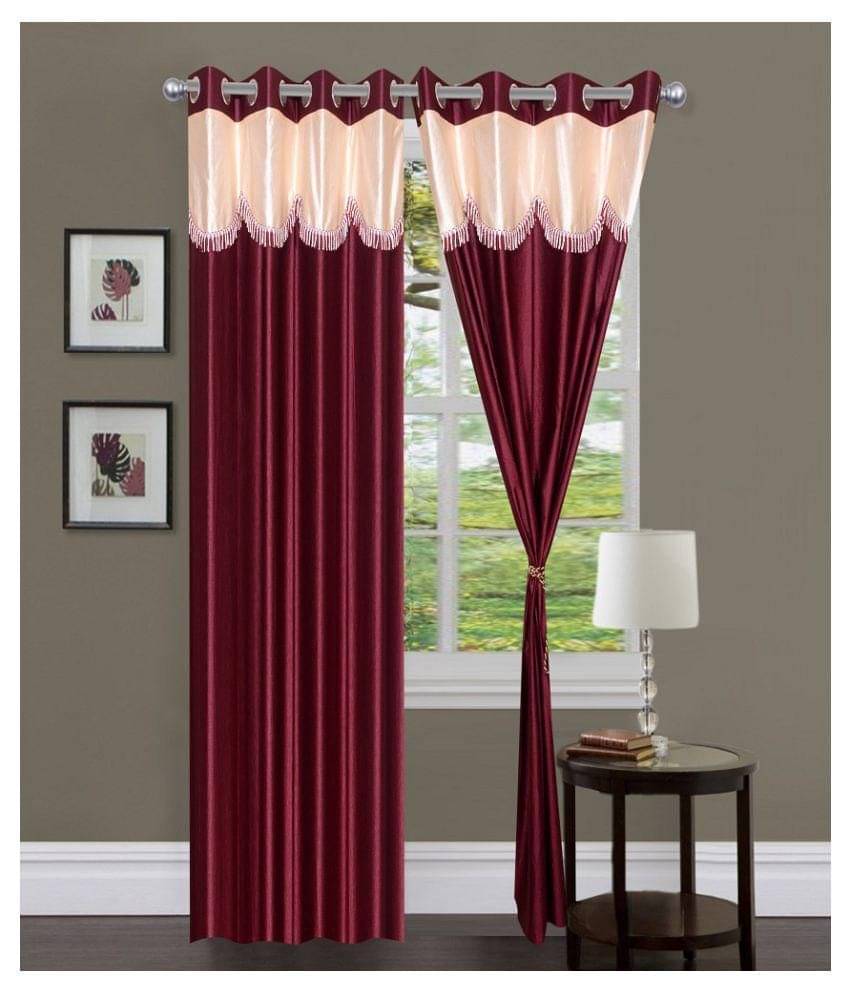 Panipat Textile Hub Floral Semi-Transparent Eyelet Long Door Curtain 9 ft Pack of 3 -Maroon Panipat Textile Hub Floral Semi-Transparent Eyelet Long Door Curtain 9 ft Pack of 3 -Maroon
