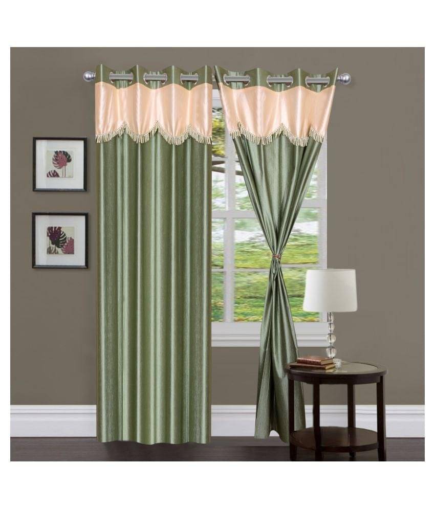 Panipat Textile Hub Floral Semi-Transparent Eyelet Window Curtain 5 ft Pack of 3 -Green Panipat Textile Hub Floral Semi-Transparent Eyelet Window Curtain 5 ft Pack of 3 -Green
