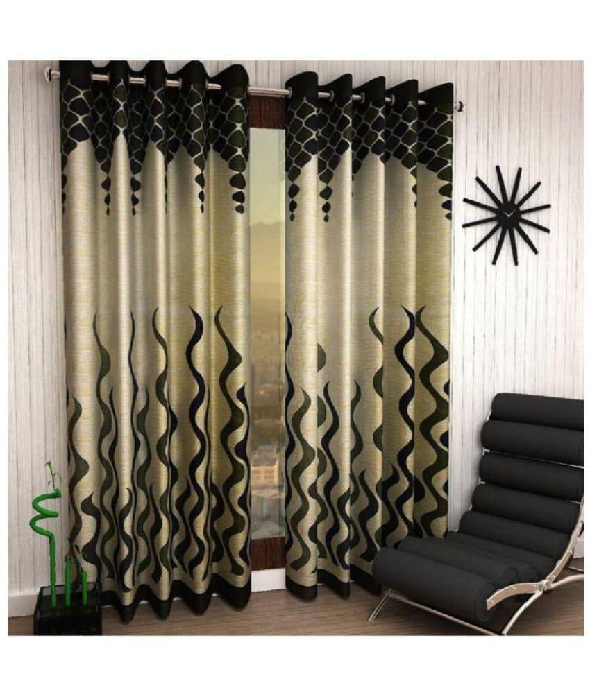 Panipat Textile Hub Floral Semi-Transparent Eyelet Long Door Curtain 9 ft Pack of 4 -Green
