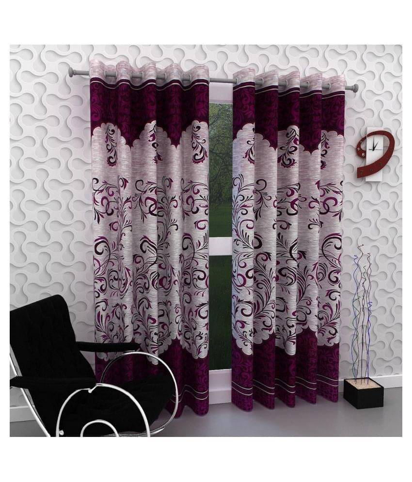     			Phyto Home Floral Semi-Transparent Eyelet Window Curtain 5 ft Pack of 4 -Purple