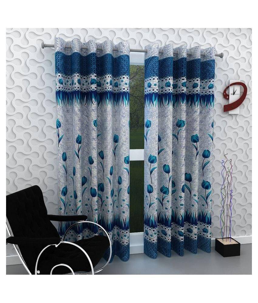 Phyto Home Floral Semi-Transparent Eyelet Long Door Curtain 9 ft Pack of 4 -Blue Phyto Home Floral Semi-Transparent Eyelet Long Door Curtain 9 ft Pack of 4 -Blue