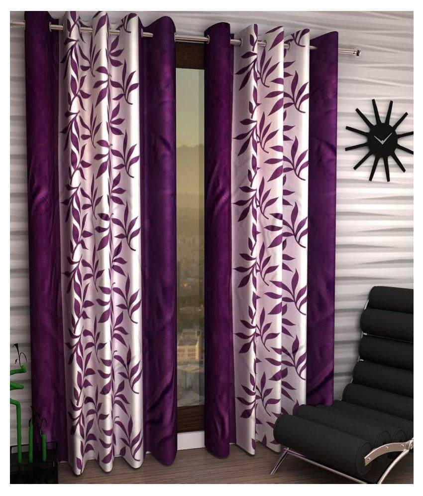     			Panipat Textile Hub Floral Semi-Transparent Eyelet Window Curtain 5 ft Pack of 2 -Multi Color