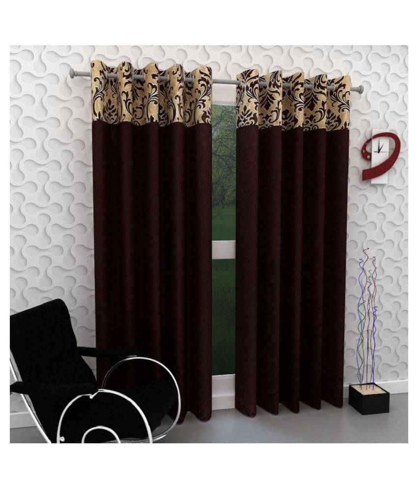 Phyto Home Floral Semi-Transparent Eyelet Window Curtain 5 ft Pack of 2 -Brown Phyto Home Floral Semi-Transparent Eyelet Window Curtain 5 ft Pack of 2 -Brown