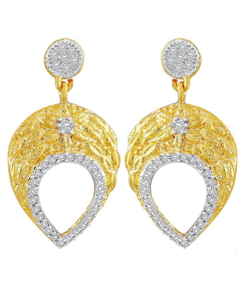     			Asmitta Beguiling Leaf Shape American Diamond Gold Plated Dangle Earring For Women