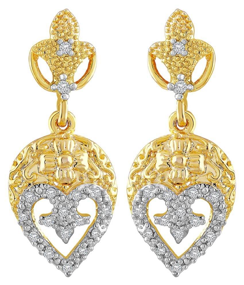 Asmitta Ravishing Heart Shape American Diamond Gold Plated Dangle Earring For Women Asmitta Ravishing Heart Shape American Diamond Gold Plated Dangle Earring For Women