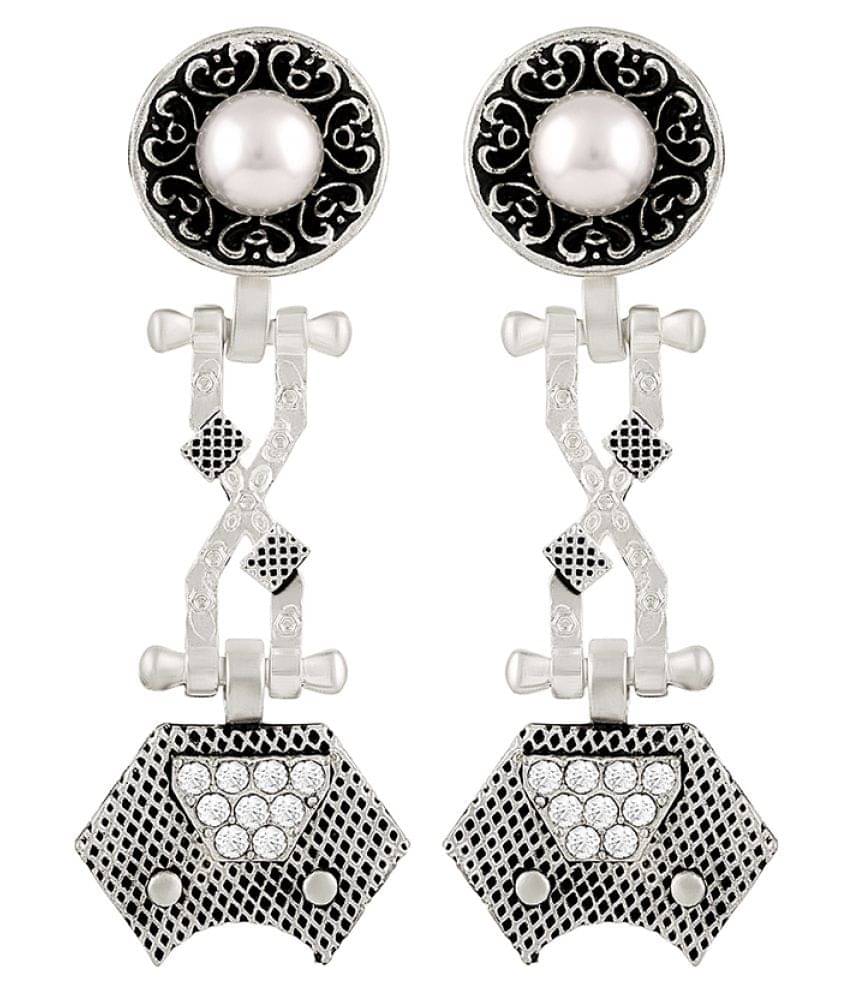     			Asmitta Charming Dangler Silver Plated White Stone Earrings For Women