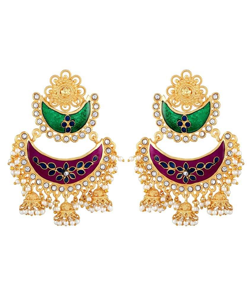     			Asmitta Luxurious Chandbali Shape With Meenakari Work Gold Plated Jhumki Earring For Women