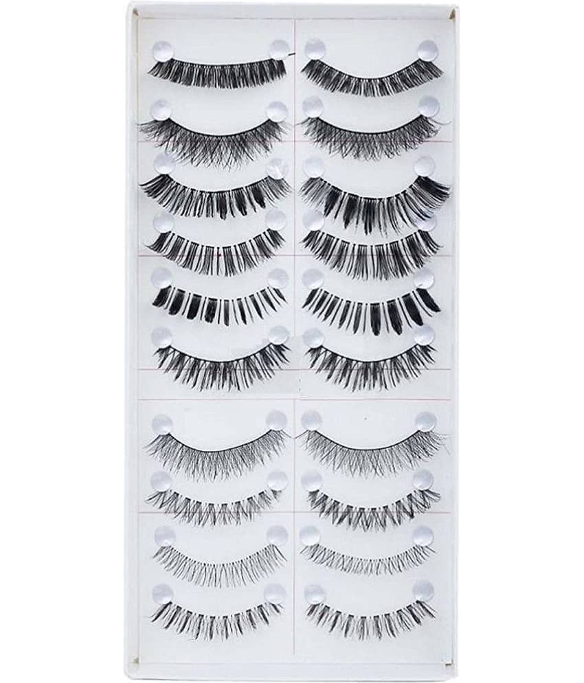 FOK Fake Eyelashes Black 10 Natural False Eyelashes Pack Of 10 Pair 20 g - Makeup - Eyes | Buy online on ZillyBuy