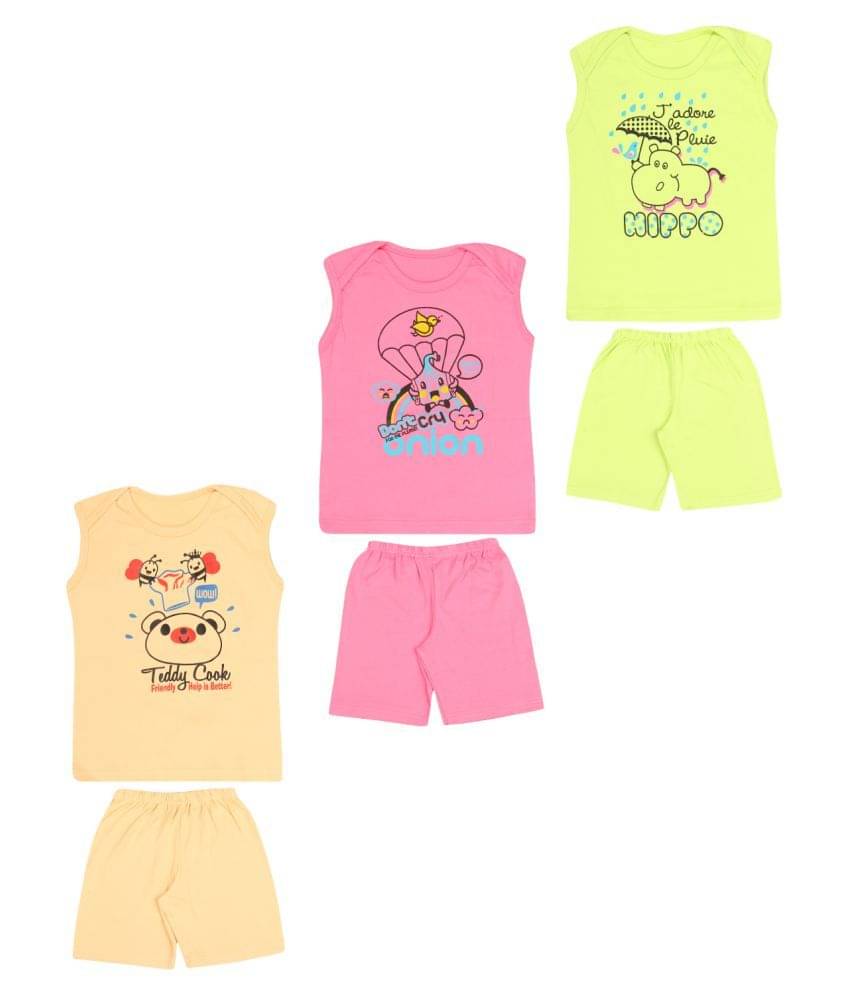    			Dongli Pack of 3 Baby Boys 100% Cotton Top & Shorts ( Multi )