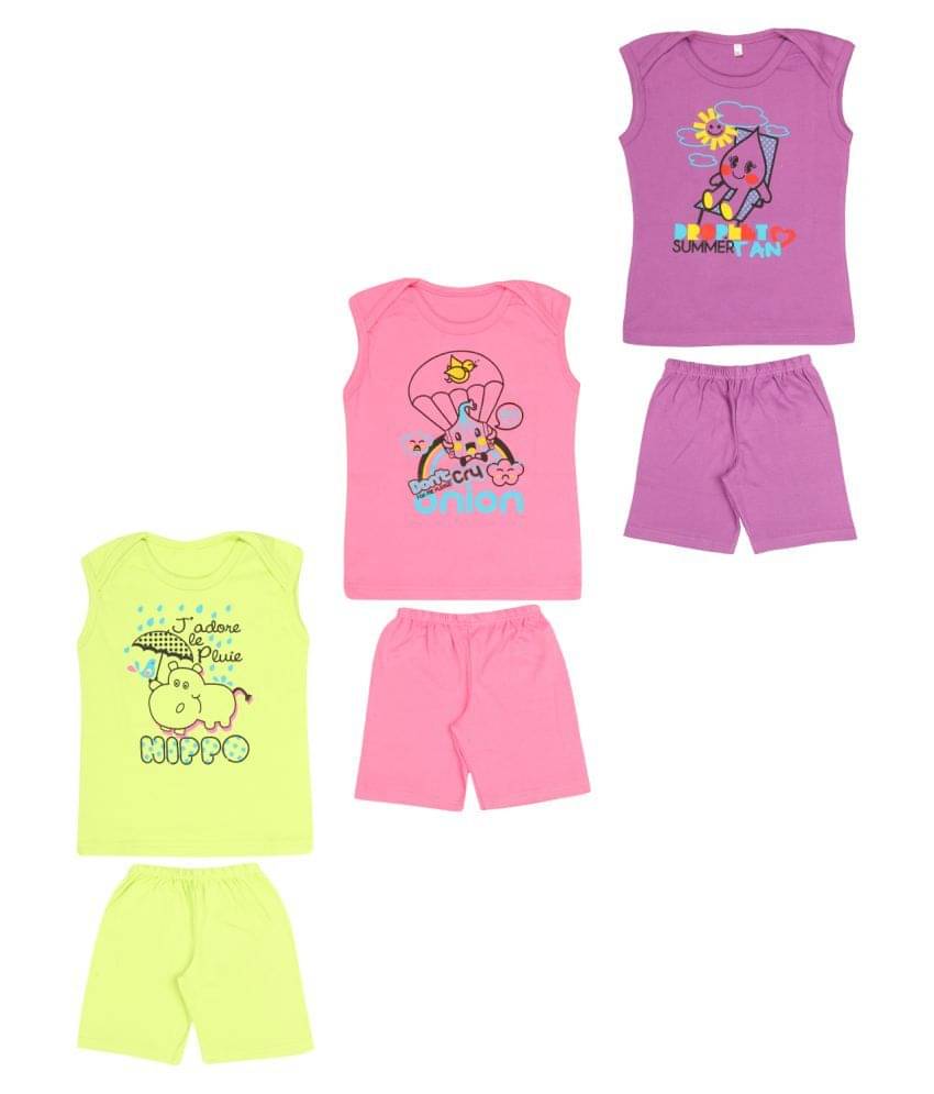     			Dongli Pack of 3 Unisex for Baby 100% Cotton Top & Shorts ( Multi )