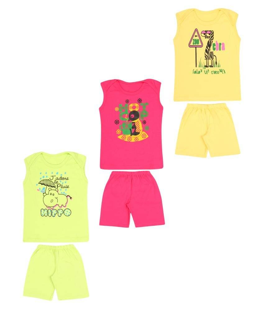     			Dongli Pack of 3 Unisex for Baby 100% Cotton Top & Shorts ( Multi )