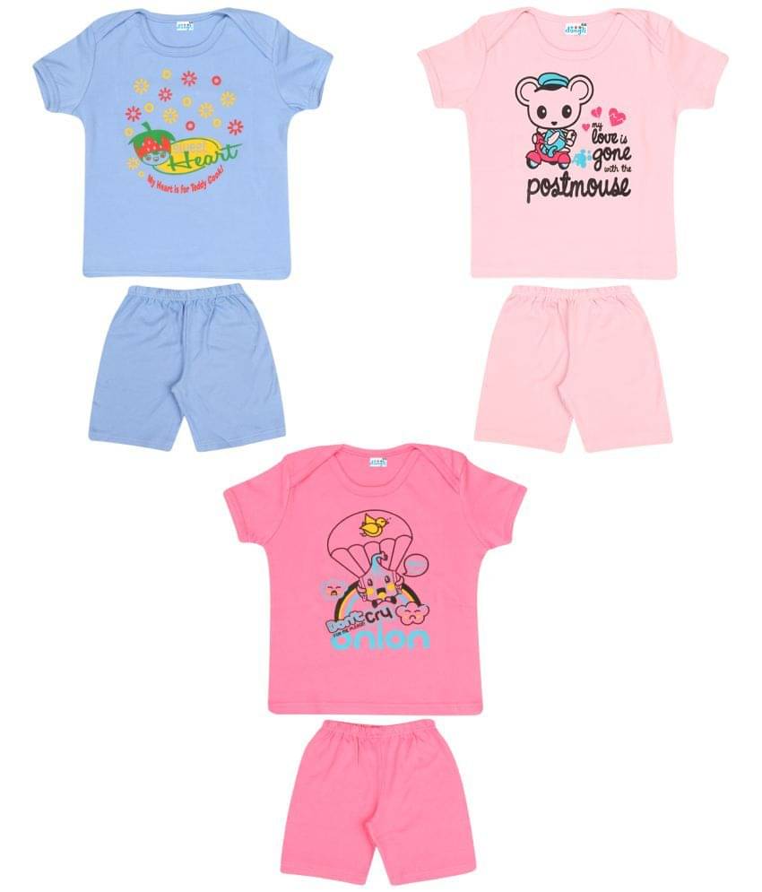     			Dongli Pack of 3 Boys Cotton T-Shirt & Shorts Set ( Multi )