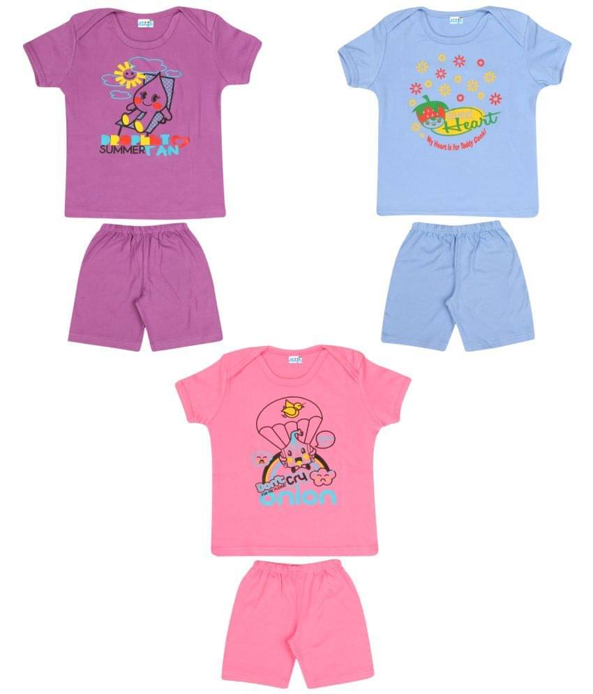     			Dongli Pack of 3 Boys Cotton T-Shirt & Shorts Set ( Multi )