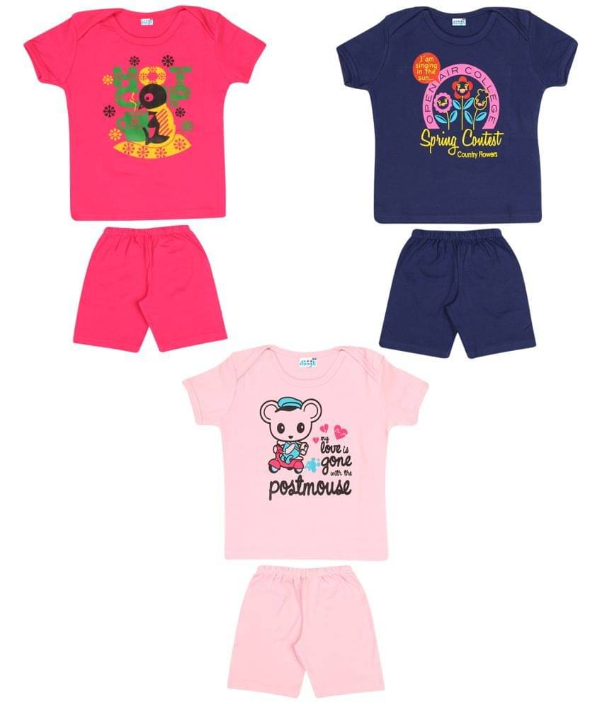    			Dongli Pack of 3 Boys Cotton T-Shirt & Shorts Set ( Multi )