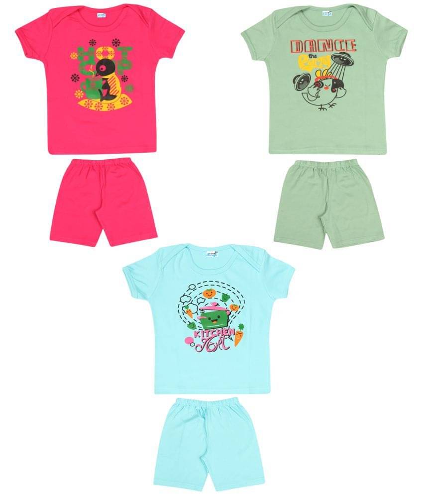     			Dongli Pack of 3 Boys Cotton T-Shirt & Shorts Set ( Multi )