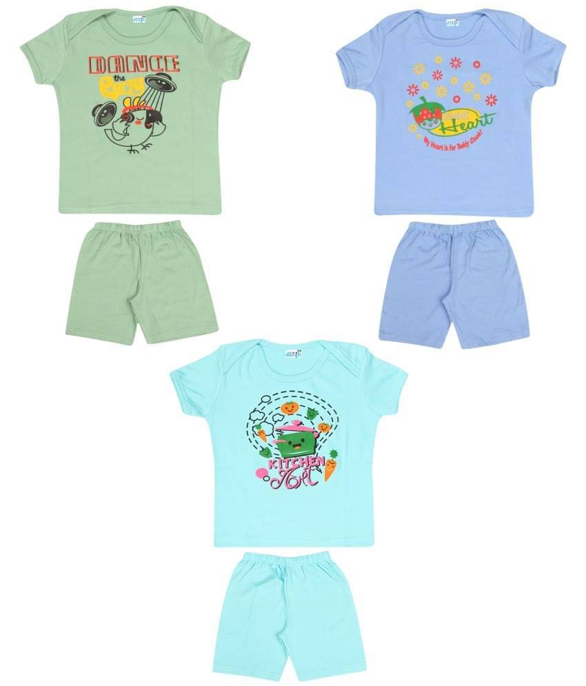     			Dongli Pack of 3 Boys Cotton T-Shirt & Shorts Set ( Multi )