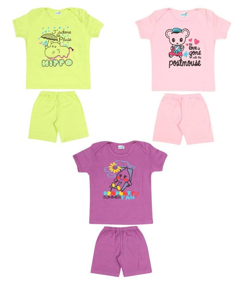     			Dongli Pack of 3 Baby Boys 100% Cotton Top & Shorts ( Multi )