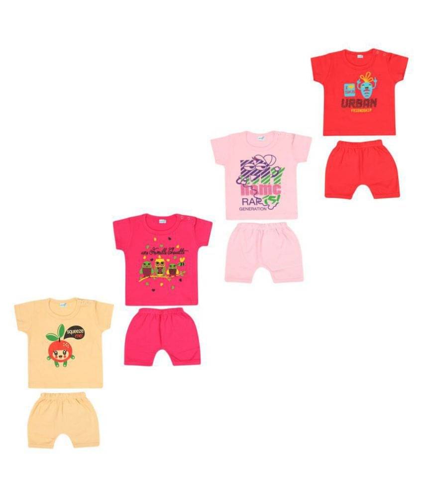 Dongli Pack of 4 Unisex for Baby 100% Cotton T Shirts & Shorts ( Multi ) Dongli Pack of 4 Unisex for Baby 100% Cotton T Shirts & Shorts ( Multi )