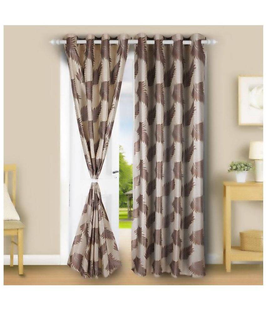 E-Retailer Set of 2 Door Eyelet Curtains Floral Brown E-Retailer Set of 2 Door Eyelet Curtains Floral Brown
