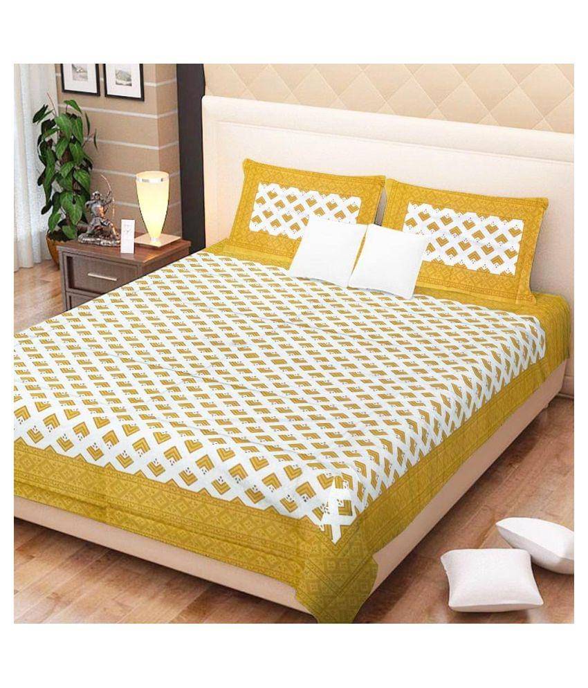     			Kismat Collection Cotton Double Bedsheet ( Yellow )